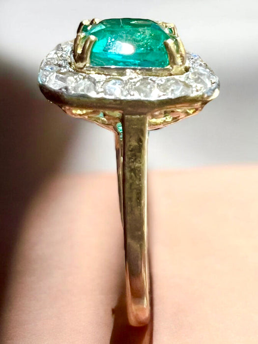 yellow gold emerald ring with diamond paving