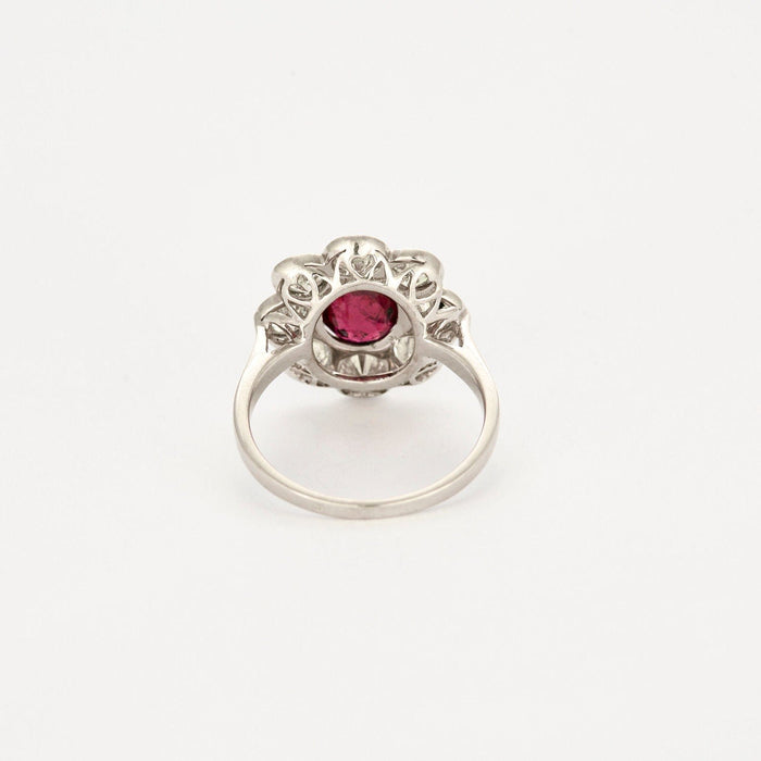 Bague 52 Bague marguerite platine et or blanc, rubis et diamants 58 Facettes