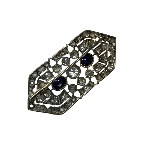 Broche Broche art deco platine or jaune diamants et saphirs 58 Facettes 240346