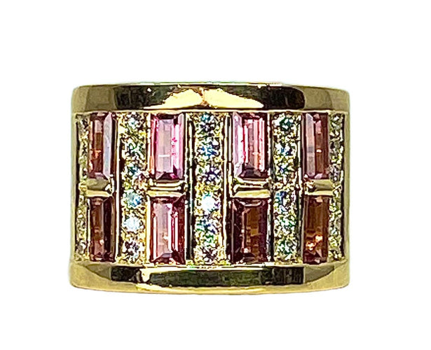 Bague 57 Bague or jaune tourmalines roses et diamants 58 Facettes AB403