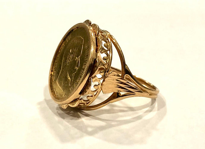 Bague 55 Bague pièce Napoléon 20 frs or jaune 58 Facettes