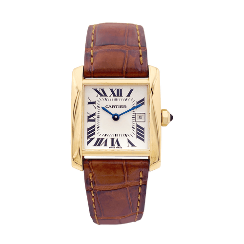 Montre Montre Cartier, "Tank Française", or jaune, cuir. 58 Facettes 34541