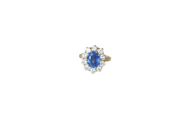 Bague Bague Marguerite Saphir Ceylan 1.70 Ct et Diamants sur Or jaune 58 Facettes