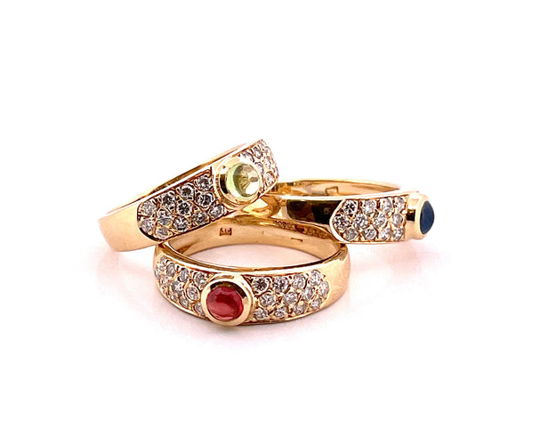 3 rings in 18-carat yellow gold, natural diamonds and precious stones 