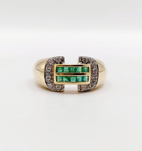 Bague 59 Bague tank style art deco or 18k émeraude calibrées et diamants taille brillants 58 Facettes A05364