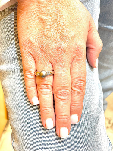 Bague 54 Bague jonc or blanc 18 carats perle de Tahiti et diamants 58 Facettes