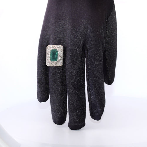 Bague 54 BAGUE PLATINE - ÉMERAUDE et DIAMANTS - DÉCO' 58 Facettes