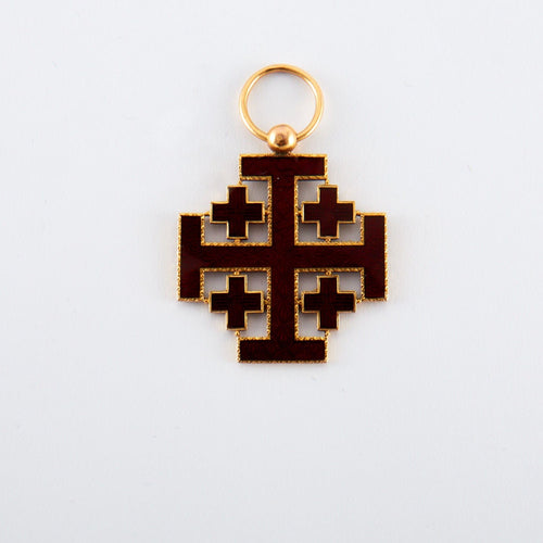 Pendentif Croix de Jérusalem  Email Or Rose 58 Facettes