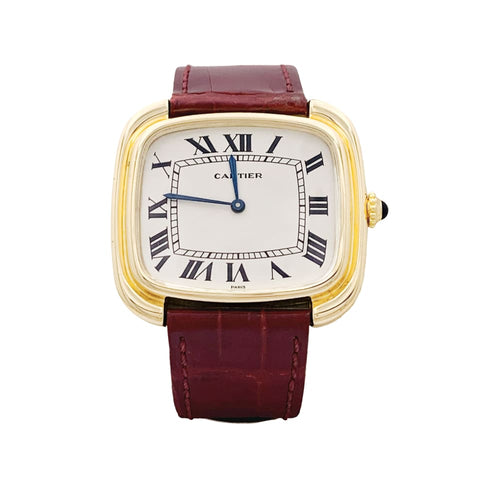 Uhr Cartier, „Square“ aus Gelbgold und Leder. 