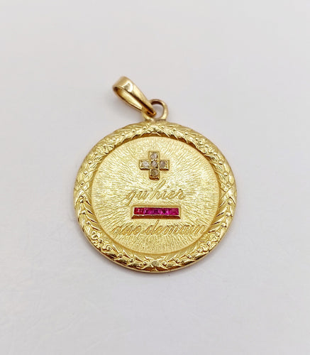 Pendentif Augis - Pendentif médaille d'amour 23 mm en or 18k, diamant et rubis 58 Facettes A06356