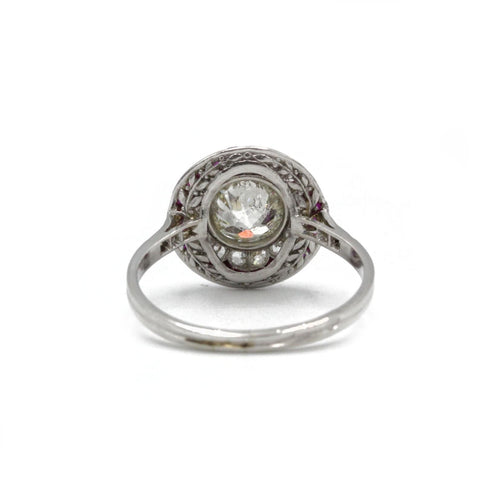 Bague art-deco or 750 et  platine, diamants tailles ancienne et rubis calibrés années 1920 58 Facettes 1227