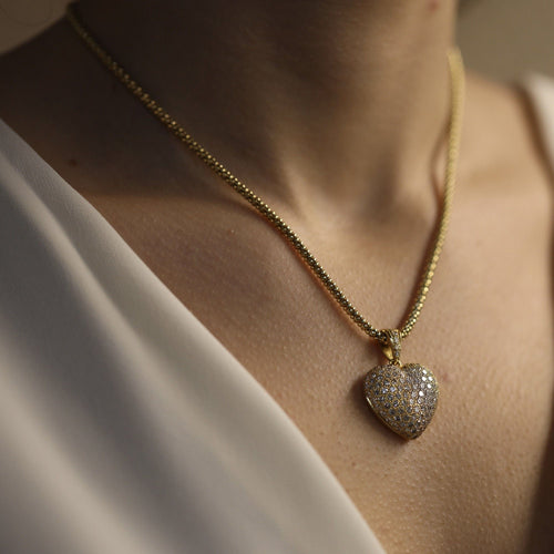 Collier Collier Pendentif Cœur – Or Jaune 18k – 2,00 ct de Diamants G-VS – Vers 1990 58 Facettes FB11072