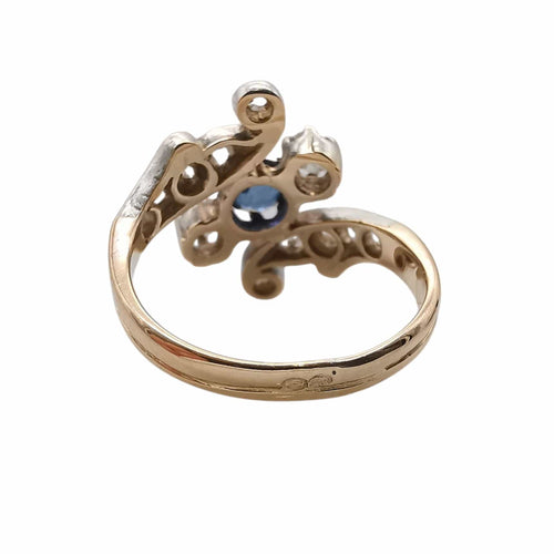 Zabytkowy pierścionek z szafirem i diamentami 