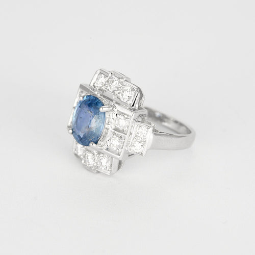 Bague 56 Bague style Art Déco saphir de Ceylan diamants 58 Facettes