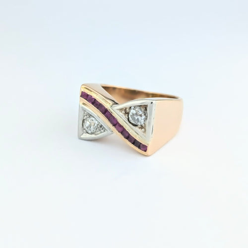 Bague 58 Bague Tank en or rose diamants et rubis 58 Facettes 32028