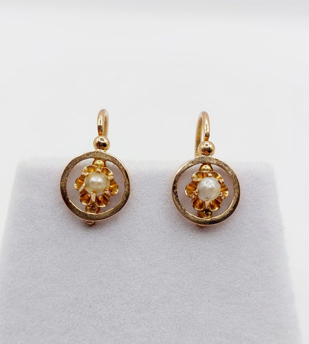 Boucles d'oreilles Dormeuses victoriennes or rose et perles (circa 1890) 58 Facettes A05887