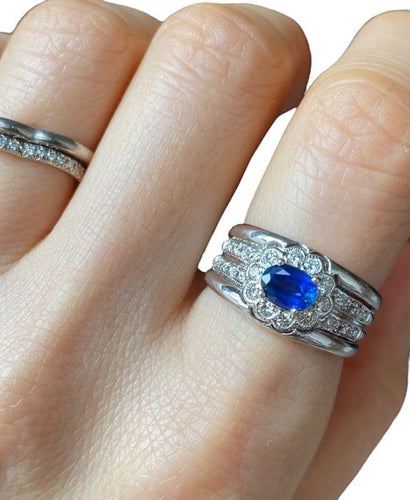 Bague 53.5 Bague fleur, en or gris 18k saphir et diamants 58 Facettes