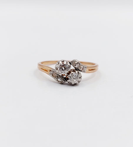 Bague toi et moi or rose, diamants taille ancienne (circa 1900) 58 Facettes A06235