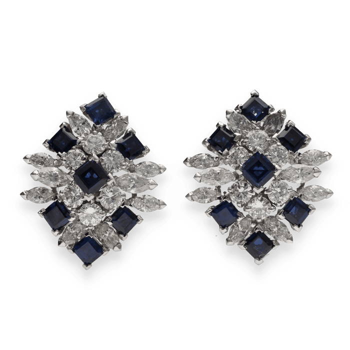 Boucles d'oreilles PIAGET - Boucles d'oreilles clips platine saphirs et diamants 58 Facettes