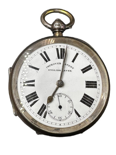 Montre Montre de poche anglaise Laver – Boîtier en argent Chester 1900 – Mouvement plaqué or 58 Facettes