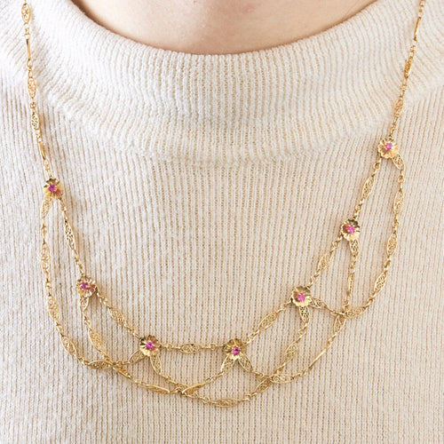 黄金花丝链条项链