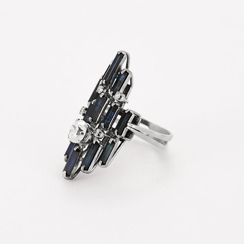 Bague 56 Bague moderniste or blanc, saphir et diamant 58 Facettes B250342