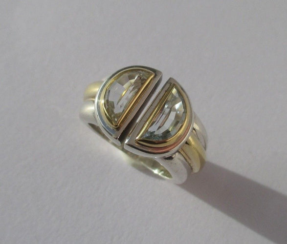 Bague 49 CHRISTOFLE - bague ‘Variations’ 1986 or jaune, argent, aigue marine 58 Facettes