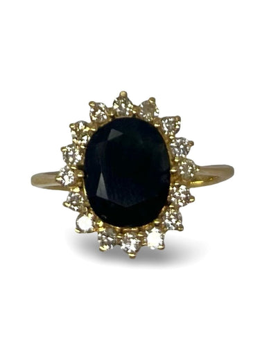 Bague 57 Bague or jaune saphir 3 ct et diamants 0,40 ct 58 Facettes 00073801