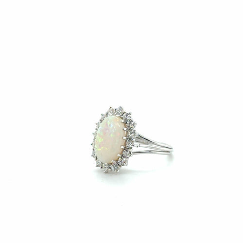 Bague 56 Bague or blanc - Opale et Diamants 58 Facettes 1.0000667/1