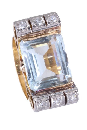 Bague 54 Bague tank aigue-marine et diamants 58 Facettes 085871