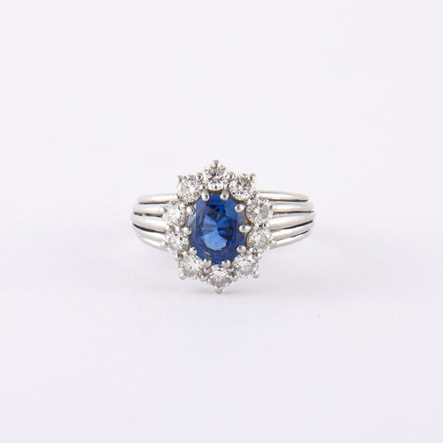 Bague 60 Bague Jonc Marguerite platine, saphir, diamants 58 Facettes