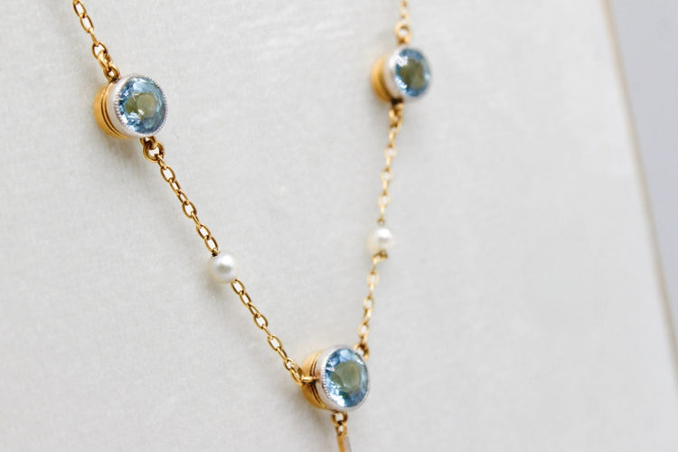 Collier Collier ancien or jaune et platine, aigues-marines et perles 58 Facettes 240670