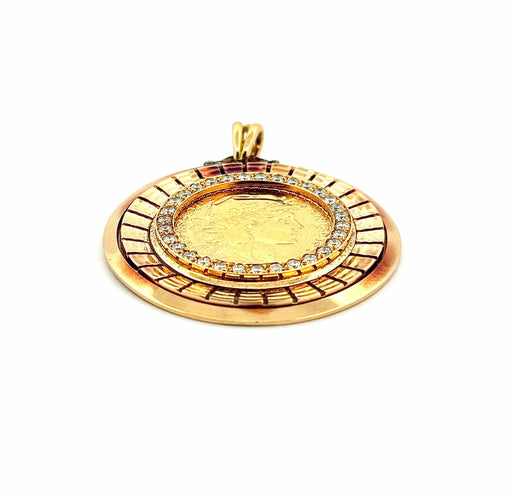 Pendente Pendente moneta 20 franchi gallo in oro e diamanti 58 Facettes