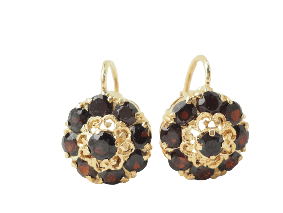 Boucles d'oreilles Boucles d'oreilles dormeuses en or jaune et grenat 58 Facettes 33473