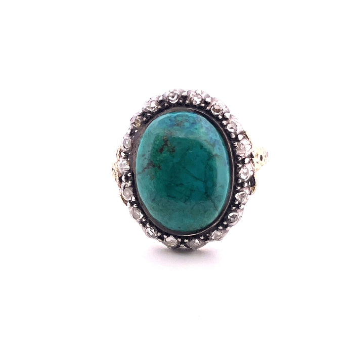 Bague Bague ancienne or et argent , turquoise et diamants 58 Facettes