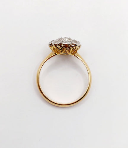 Bague 51 Bague marguerite antique en or 18k et platine, diamants taille rose 58 Facettes A06414