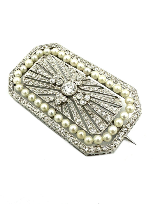 Art-Deco-Brosche aus Platin, Diamanten und Perlen