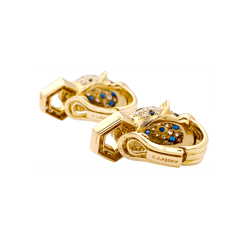 Boucles d'oreilles Clips d'oreilles O.J. PERRIN, or jaune, diamants, saphirs et émeraudes. 58 Facettes 34527