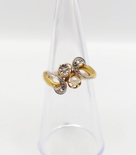 Bague 52 Bague toi et moi antique or 18k diamant taille rose et perle (circa 1900) art nouveau 58 Facettes A05423