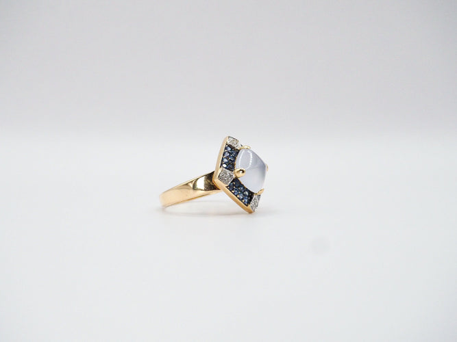 Bague 58 Bague or jaune quartz saphirs et diamants 58 Facettes 5081