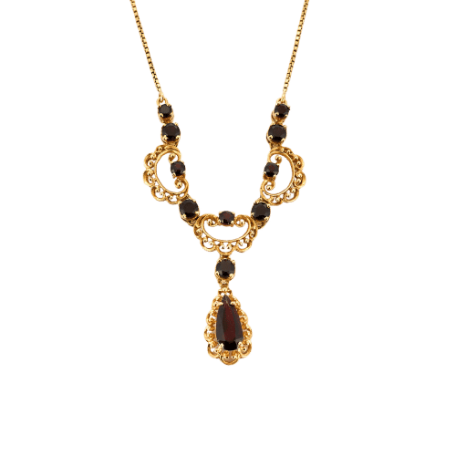 Колие от жълто злато с гранати