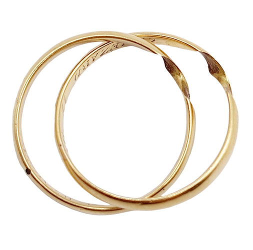 Bague 55.5 RARE Alliance jumelées victorienne or jaune 18k (circa 1872) antique 58 Facettes A06007