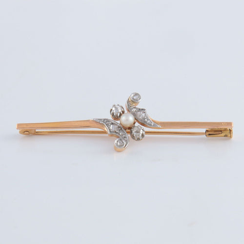 Broche Broche or jaune diamants et perle 58 Facettes