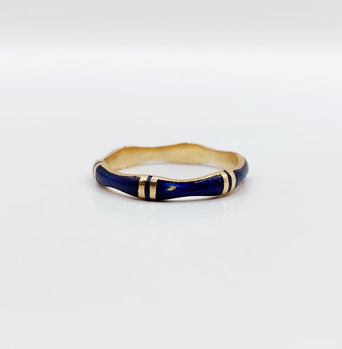 Prsten jonc Burma vintage od žutog zlata i plave emajle 