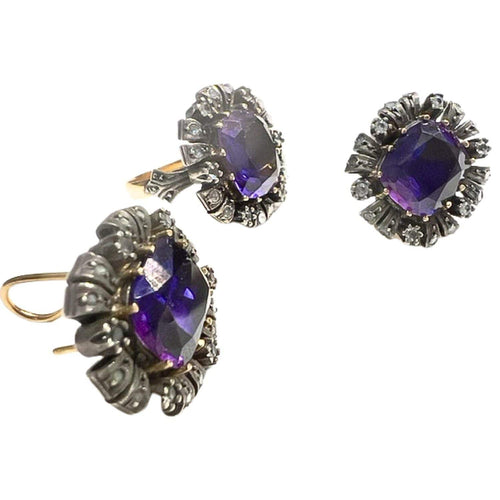 Bague 55 ensemble de bague et boucles d'oreilles en or et argent avec saphirs 58 Facettes Q109B(946)