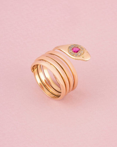 Bague 64-65 Bague ancienne serpent enroulé sertie de rubis et diamants en or rose 18k 58 Facettes