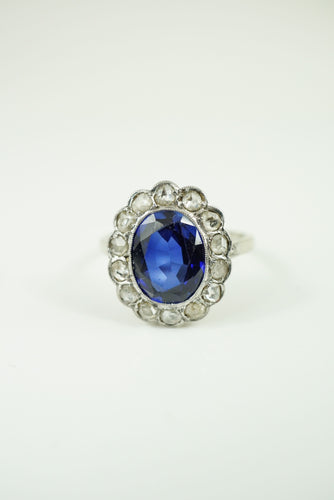 Bague 54 Bague marguerite or diamants et saphir synthètique art déco 58 Facettes SQ4272030