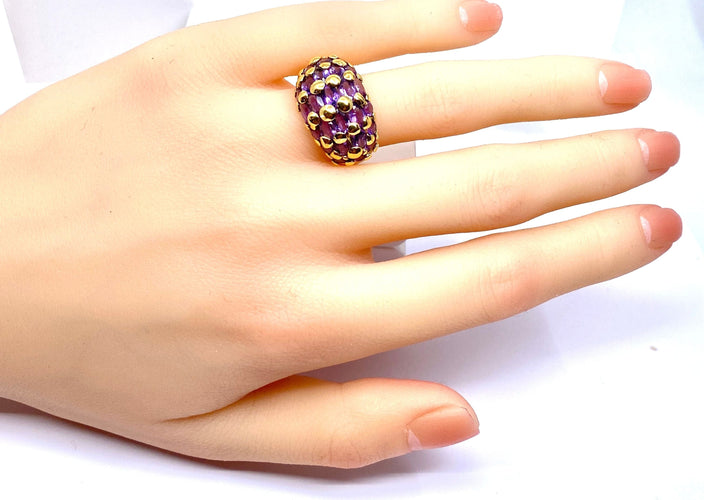 Bague 51 Bague en or jaune 18 carats sertie de 29 améthystes 58 Facettes AB550