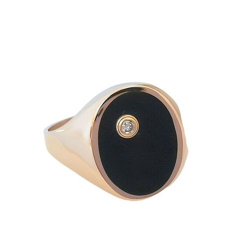 Bague 58.5 Bague Chevalière Mixte Onyx Diamant or jaune 58 Facettes AA 1743