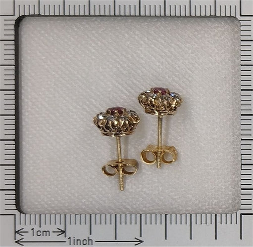 Boucles d'oreilles Clous d'oreilles antiques victoriens en diamant avec rubis naturels 58 Facettes 22130-0196